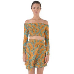 Orange Flowers Off Shoulder Top With Skirt Set by goljakoff