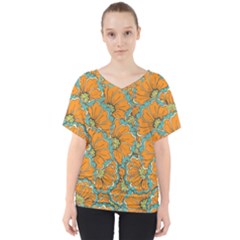 Orange Flowers V-neck Dolman Drape Top by goljakoff