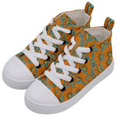 Orange Flowers Kids  Mid-top Canvas Sneakers by goljakoff