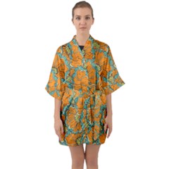 Orange Flowers Half Sleeve Satin Kimono  by goljakoff