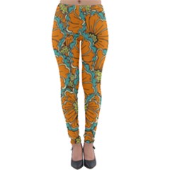 Orange Flowers Lightweight Velour Leggings by goljakoff