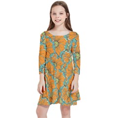 Orange Flowers Kids  Quarter Sleeve Skater Dress by goljakoff