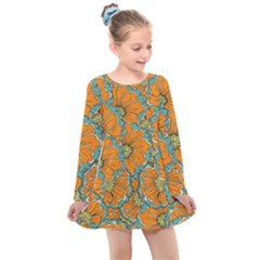 Orange Flowers Kids  Long Sleeve Dress by goljakoff