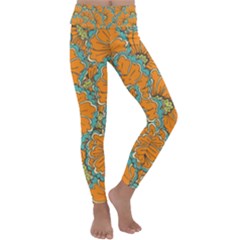 Orange Flowers Kids  Lightweight Velour Classic Yoga Leggings by goljakoff