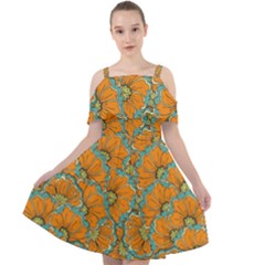 Orange Flowers Cut Out Shoulders Chiffon Dress by goljakoff