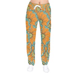 Orange Flowers Women Velvet Drawstring Pants by goljakoff