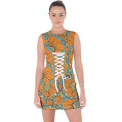 Orange Flowers Lace Up Front Bodycon Dress by goljakoff