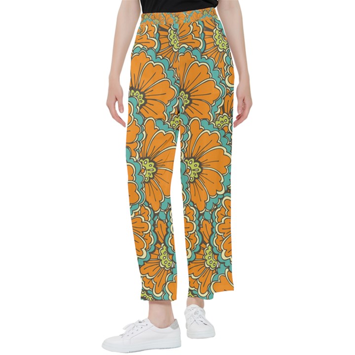 Orange flowers Women s Pants 