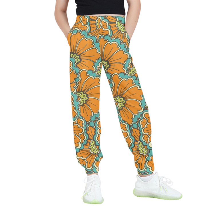 Orange flowers Kids  Elastic Waist Pants