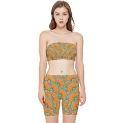 Orange Flowers Stretch Shorts And Tube Top Set