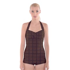 Chocolate Boyleg Halter Swimsuit  by goljakoff