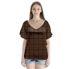 Chocolate V-neck Flutter Sleeve Top by goljakoff