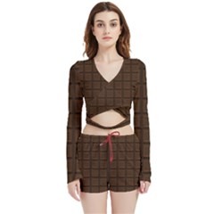 Chocolate Velvet Wrap Crop Top And Shorts Set by goljakoff