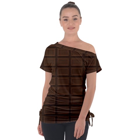 Milk Chocolate Off Shoulder Tie-up Tee by goljakoff