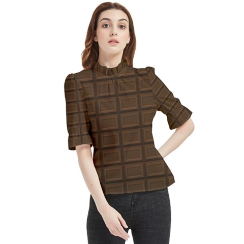 Milk Chocolate Frill Neck Blouse by goljakoff