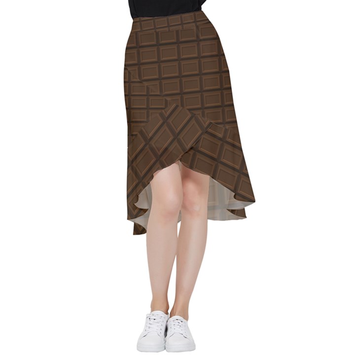 Milk Chocolate Frill Hi Low Chiffon Skirt