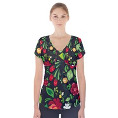 Russian Khokhloma Short Sleeve Front Detail Top by goljakoff