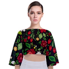 Russian Khokhloma Tie Back Butterfly Sleeve Chiffon Top by goljakoff