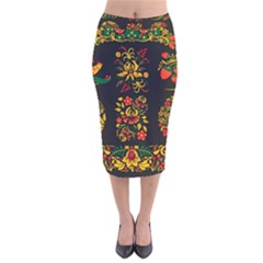 Hohloma Ornament Velvet Midi Pencil Skirt by goljakoff