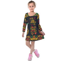 Hohloma Ornament Kids  Long Sleeve Velvet Dress by goljakoff