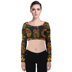 Hohloma Ornament Velvet Long Sleeve Crop Top by goljakoff