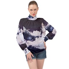 Blue Whale Dream High Neck Long Sleeve Chiffon Top by goljakoff