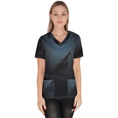 Whales Family Women s V-neck Scrub Top by goljakoff