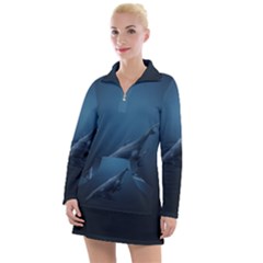 Blue Whales Women s Long Sleeve Casual Dress by goljakoff