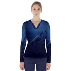 Blue Whales V-neck Long Sleeve Top by goljakoff