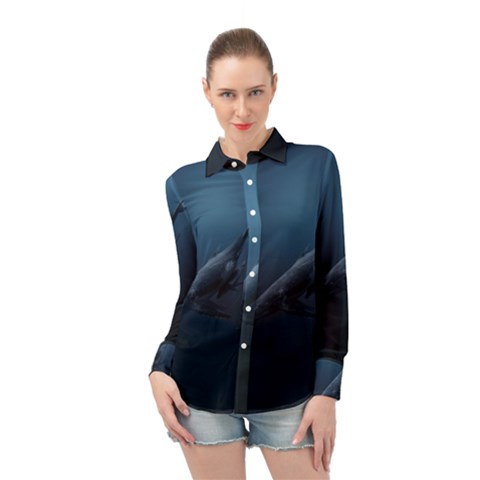 Blue Whales Long Sleeve Chiffon Shirt by goljakoff