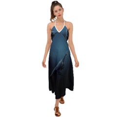 Blue Whales Halter Tie Back Dress  by goljakoff