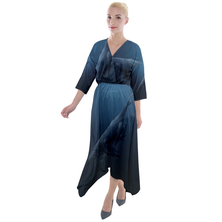 Blue whales Quarter Sleeve Wrap Front Maxi Dress