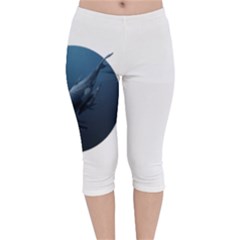 Blue Whales Velvet Capri Leggings  by goljakoff