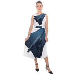 Whales In Deep Ocean Midi Tie-back Chiffon Dress by goljakoff