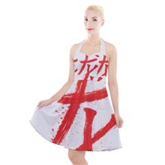 Dragon Hieroglyph Halter Party Swing Dress  by goljakoff