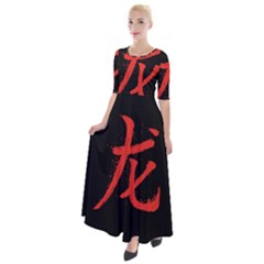 Dragon Hieroglyph Half Sleeves Maxi Dress by goljakoff