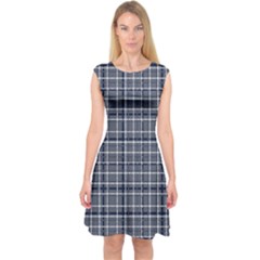 Pattern Carreaux Bleu/blanc Capsleeve Midi Dress by kcreatif