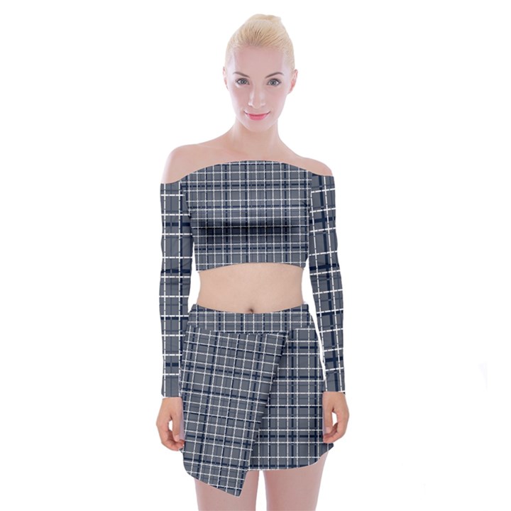 Pattern carreaux bleu/blanc Off Shoulder Top with Mini Skirt Set