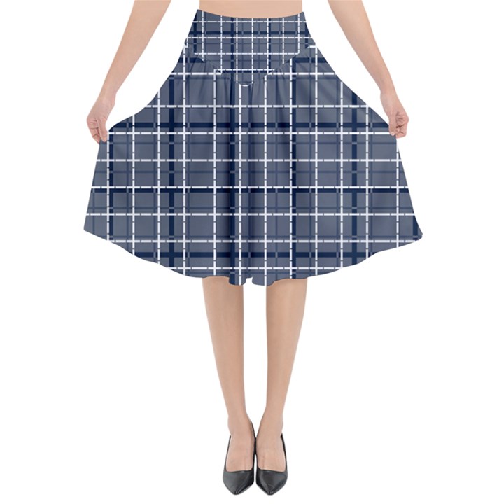 Pattern carreaux bleu/blanc Flared Midi Skirt