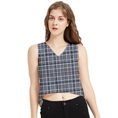 Pattern Carreaux Bleu/blanc V-neck Cropped Tank Top by kcreatif