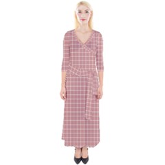 Abstrait Carreaux Rose/blanc Quarter Sleeve Wrap Maxi Dress