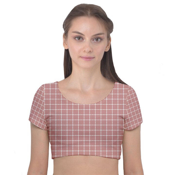 Abstrait carreaux rose/blanc Velvet Short Sleeve Crop Top 