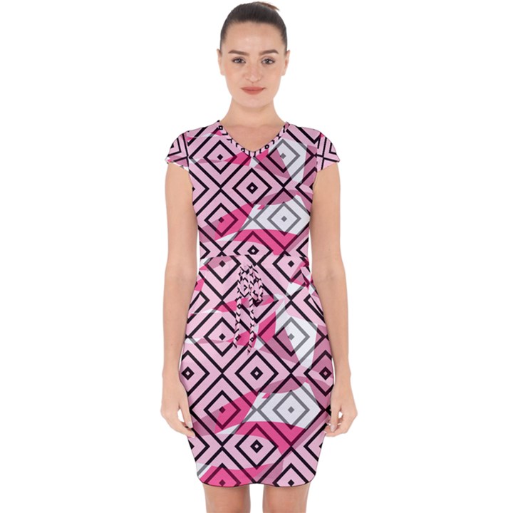 Patternabstraitrosenoir65 Capsleeve Drawstring Dress 