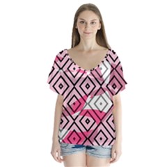 Patternabstraitrosenoir65 V-neck Flutter Sleeve Top by kcreatif