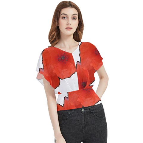 Coquelicots Fleurs Butterfly Chiffon Blouse by kcreatif