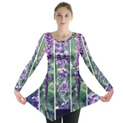 Collage Fleurs Violette Long Sleeve Tunic  by kcreatif