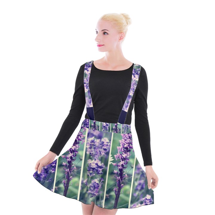 Collage Fleurs Violette Suspender Skater Skirt