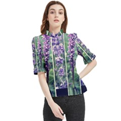 Collage Fleurs Violette Frill Neck Blouse