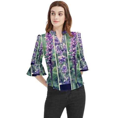 Collage Fleurs Violette Loose Horn Sleeve Chiffon Blouse by kcreatif