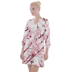 Fleurs De Cerisier Open Neck Shift Dress